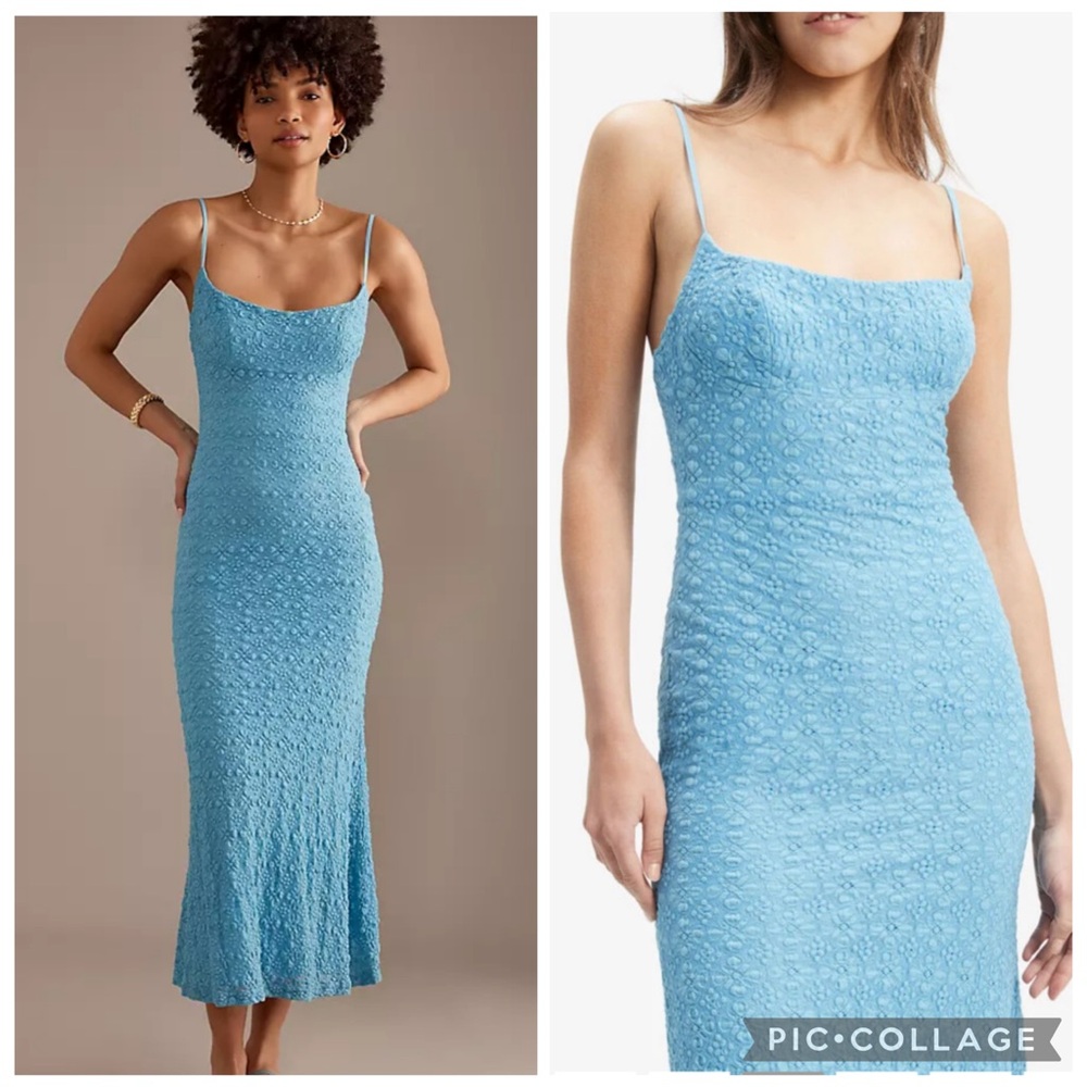 Bardot Adoni Mesh Lace Midi‎ Dress Mid Blue 12